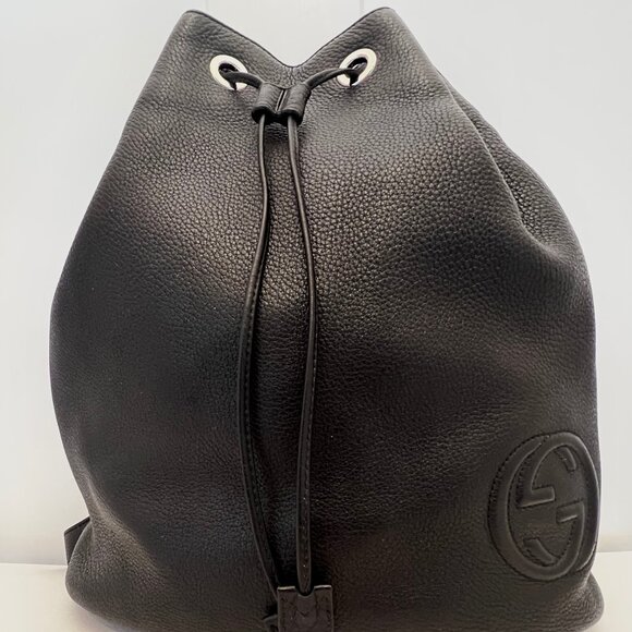 Gucci SOHO Drawstring Backpack - Black Leather - Picture 1 of 7